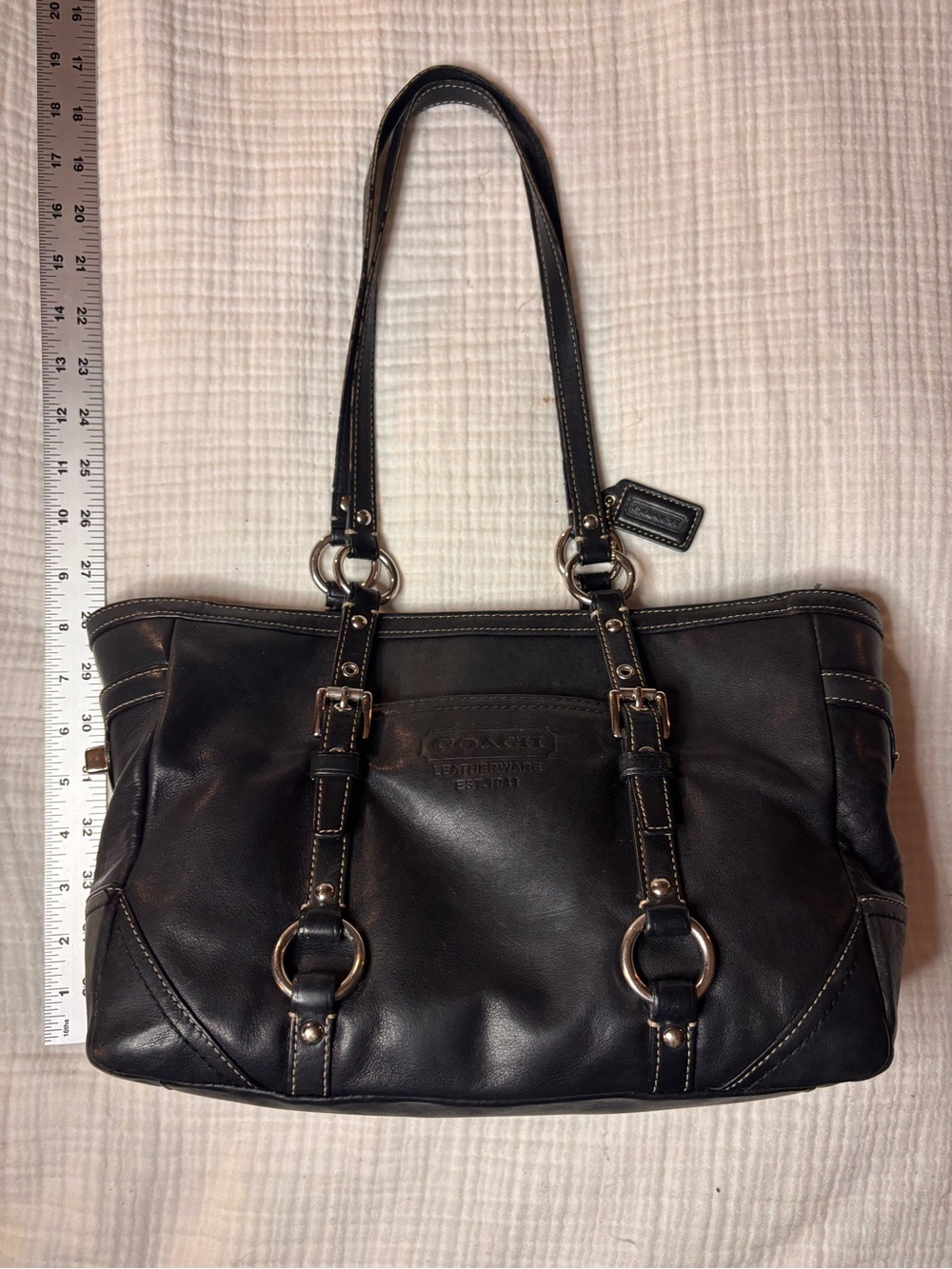 Vintage Coach Black Leather Gallery East West Tote Shoulder Bag